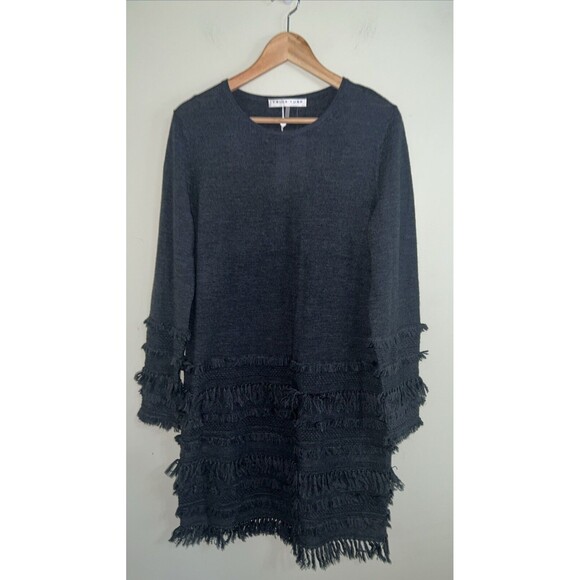 NWT $328 Trina Turk Charcoal Fringe Sass Merino Wool Dress Size Large Lined - Picture 4 of 13